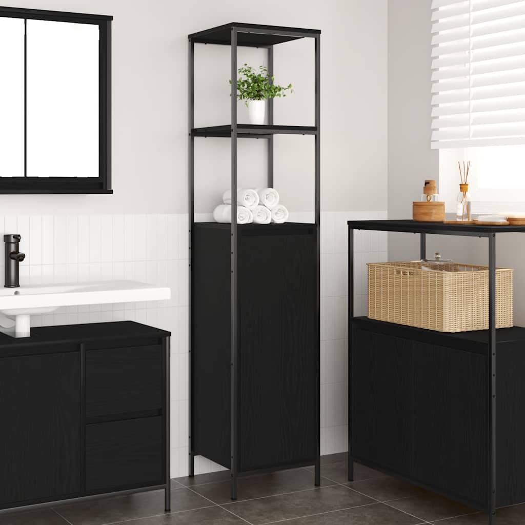 Bathroom Cabinet with Shelves Black Oak 36x35x165 cm - Brittle & Co