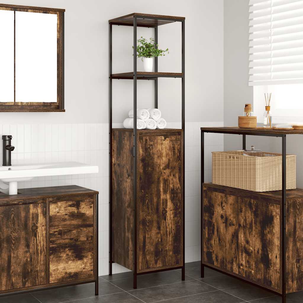 Bathroom Cabinet with Shelves Smoked Oak 36x35x165 cm - Brittle & Co