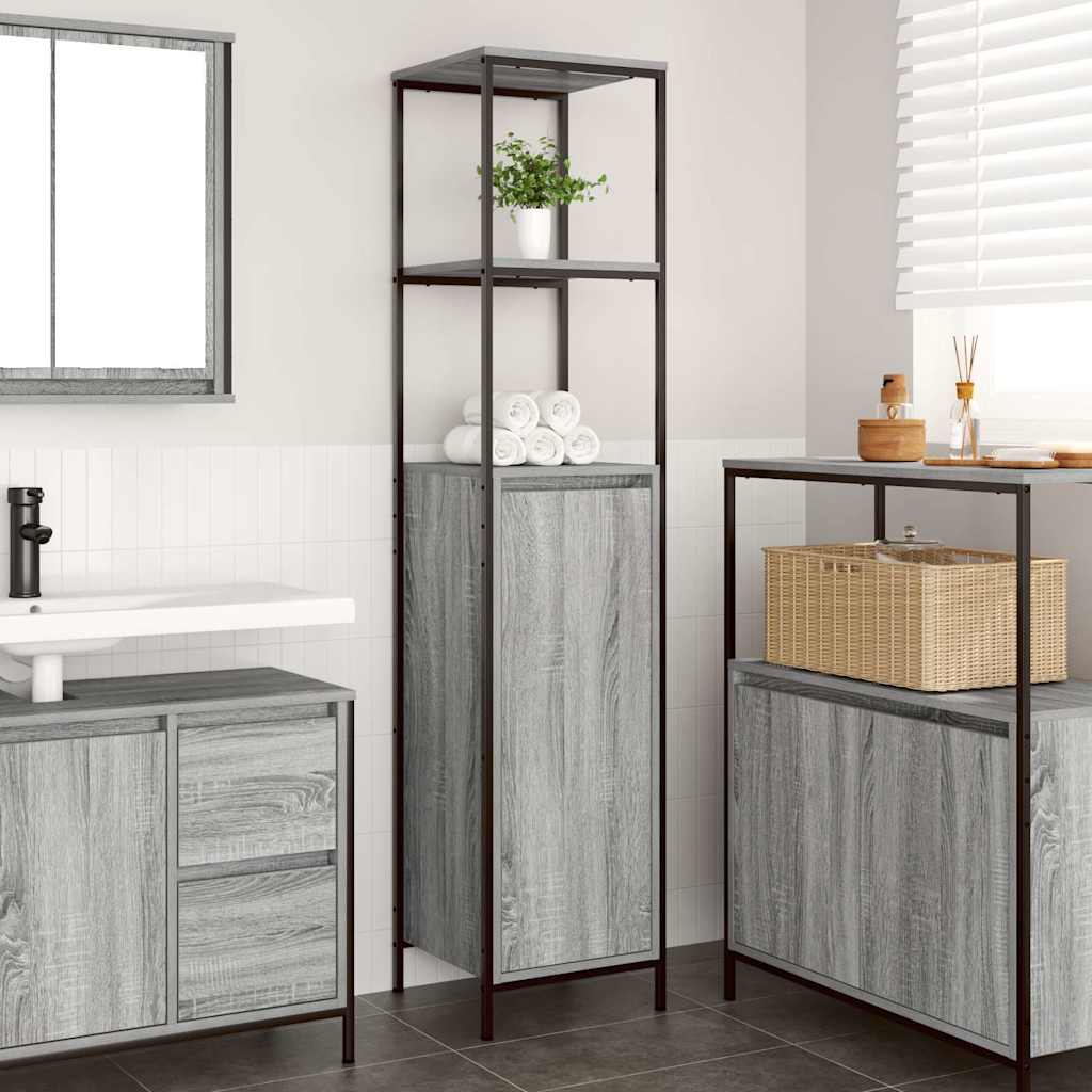 Bathroom Cabinet with Shelves Grey Sonoma 36x35x165 cm - Brittle & Co