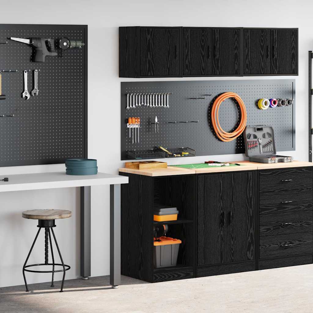 Garage Cabinets 2 pcs Black Engineered Wood - The Home Maker