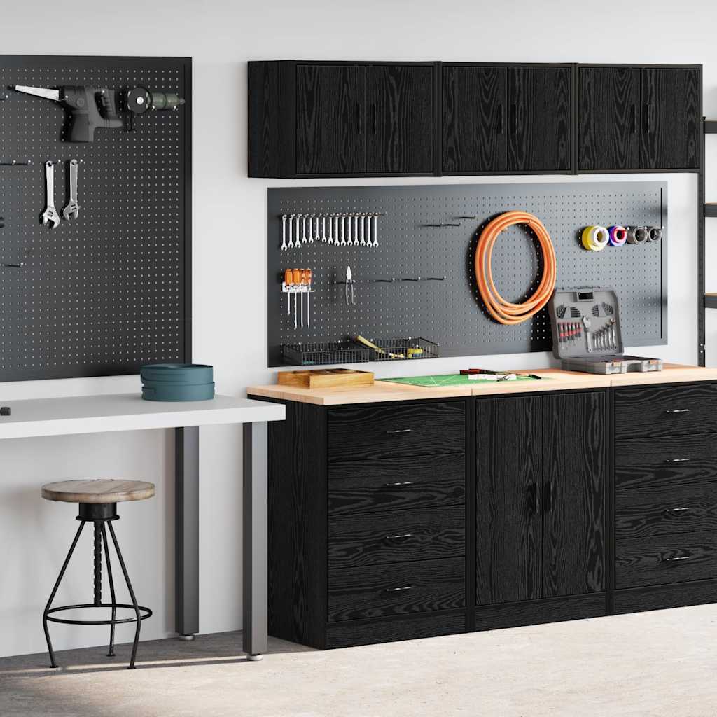 Garage Cabinets 2 pcs Black Engineered Wood - Direct Imports