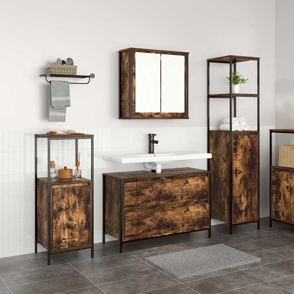 3 Piece Bathroom Furniture Set Smoked Oak Engineered Wood - Design Hut