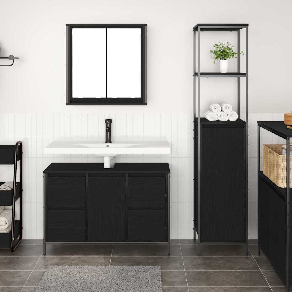 Bathroom Furniture Set Set of 2 Black Oak Engineered Wood - Discount Dealers
