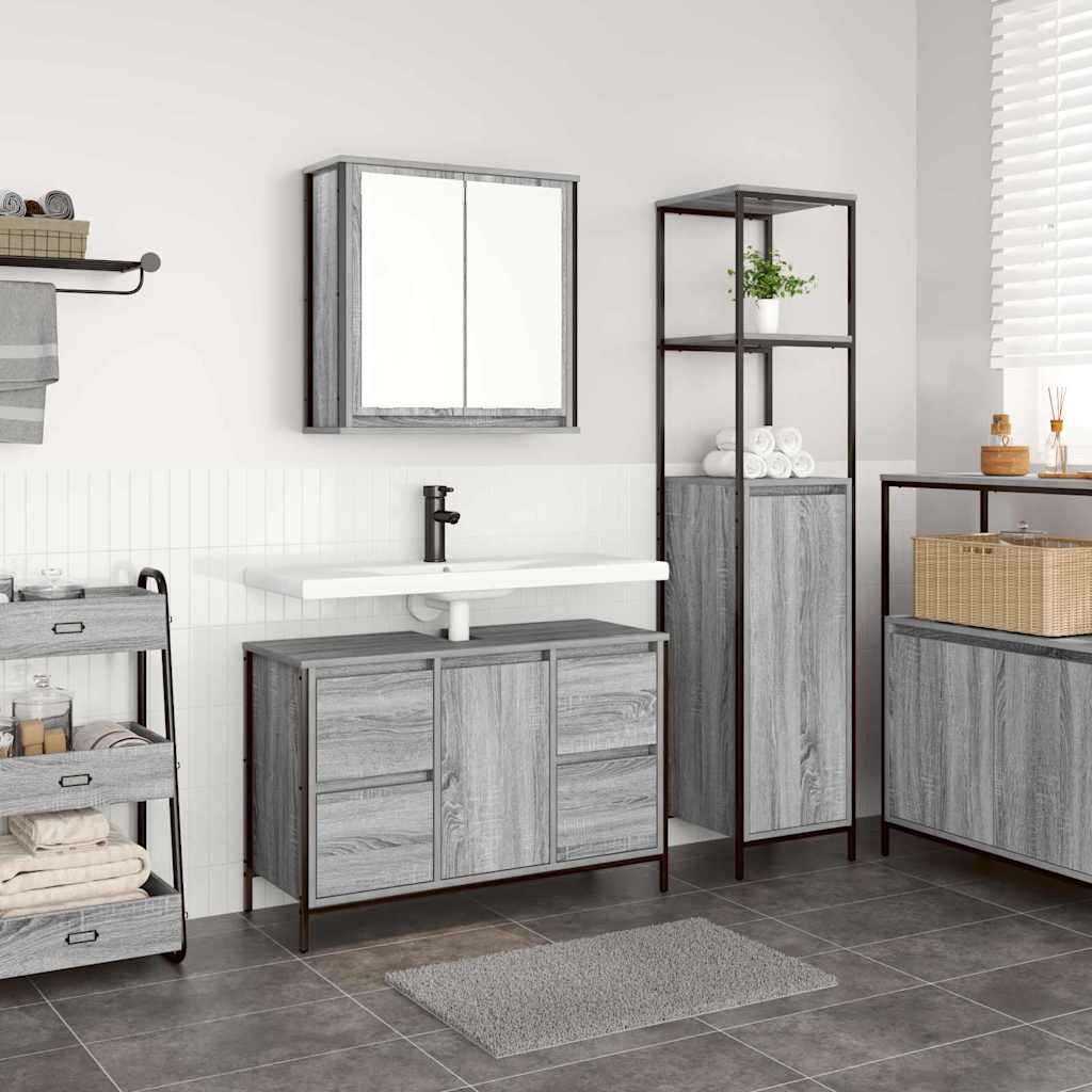 2 Piece Bathroom Furniture Set Grey Sonoma Engineered Wood - Merkel Designers