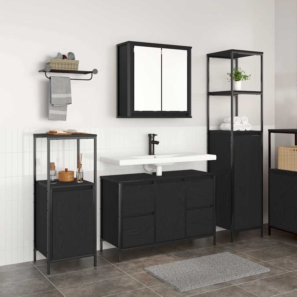 3 Piece Bathroom Furniture Set - Black Oak Engineered Wood - Unbeatable Bargains