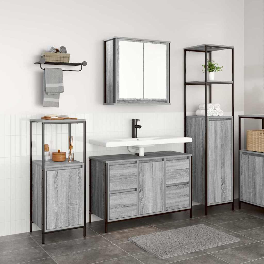 3-Piece Bathroom Furniture Set in Grey Sonoma Engineered Wood - The Home Maker
