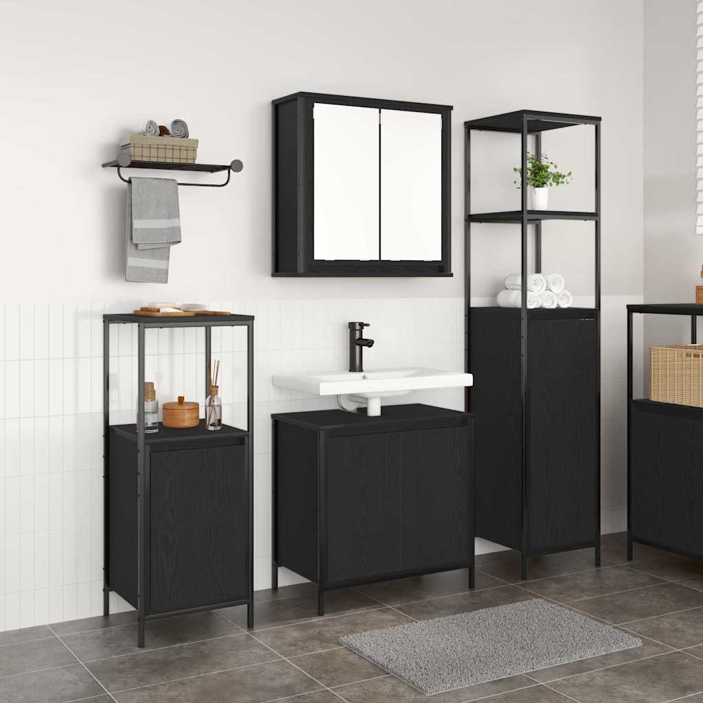 3 Piece Bathroom Furniture Set Black Oak Engineered Wood - Discount Dealers
