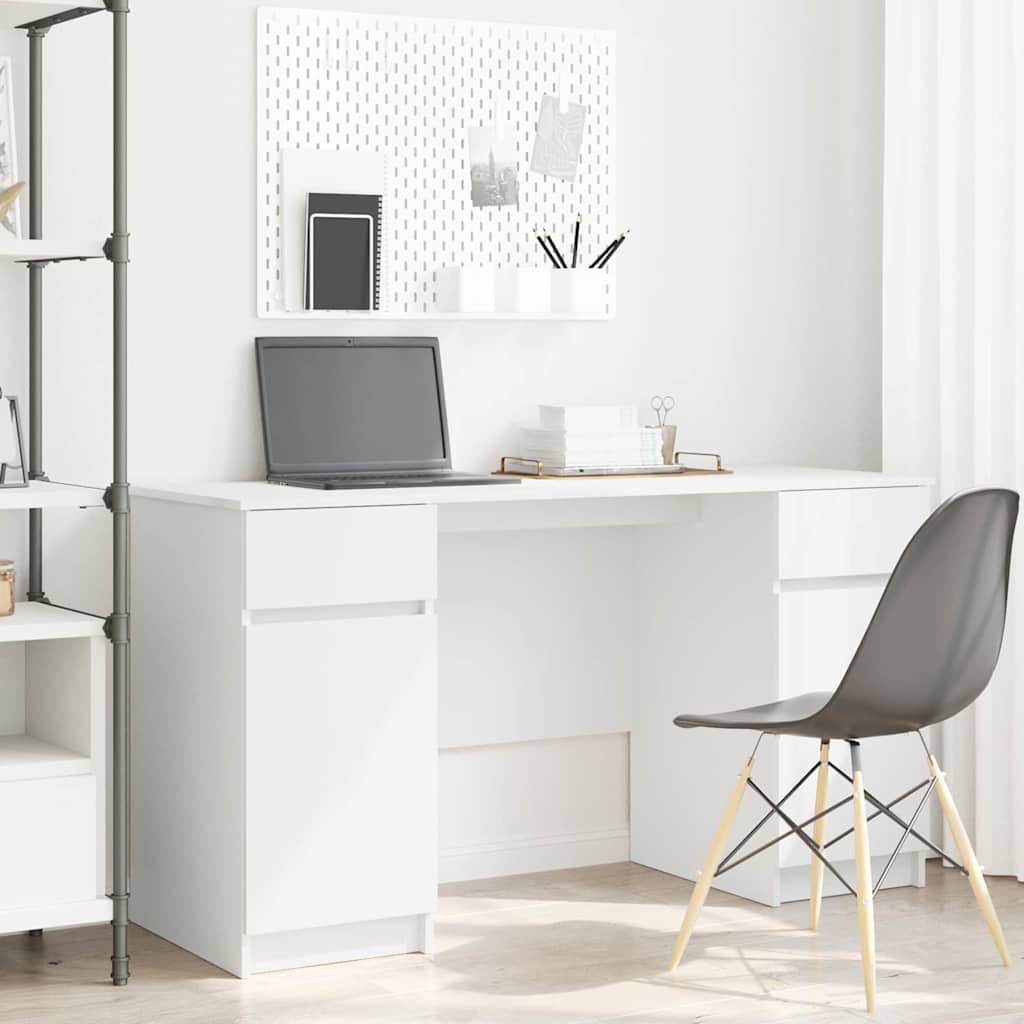Desk White 140x49x76 cm Engineered Wood - Merlin Deals