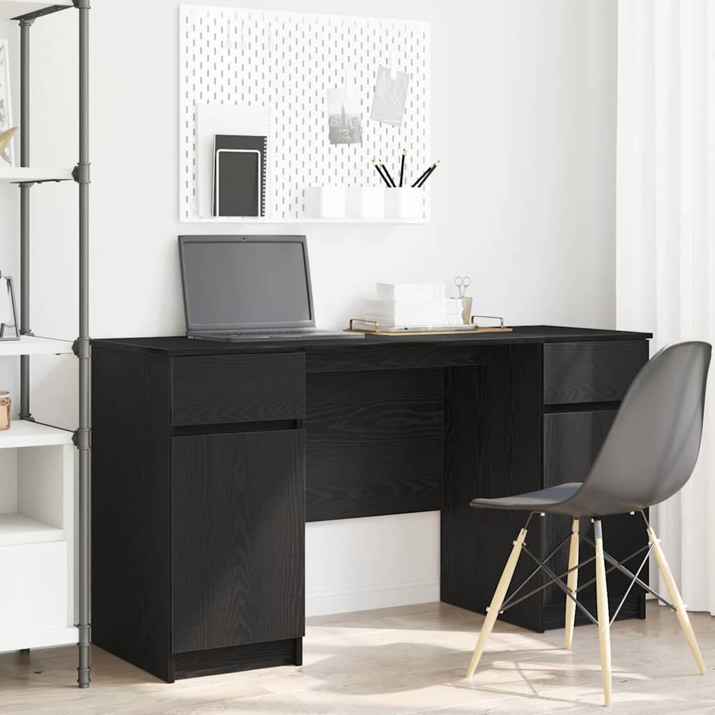 Desk Black Oak 140x49x76 cm Engineered Wood - All Things Good
