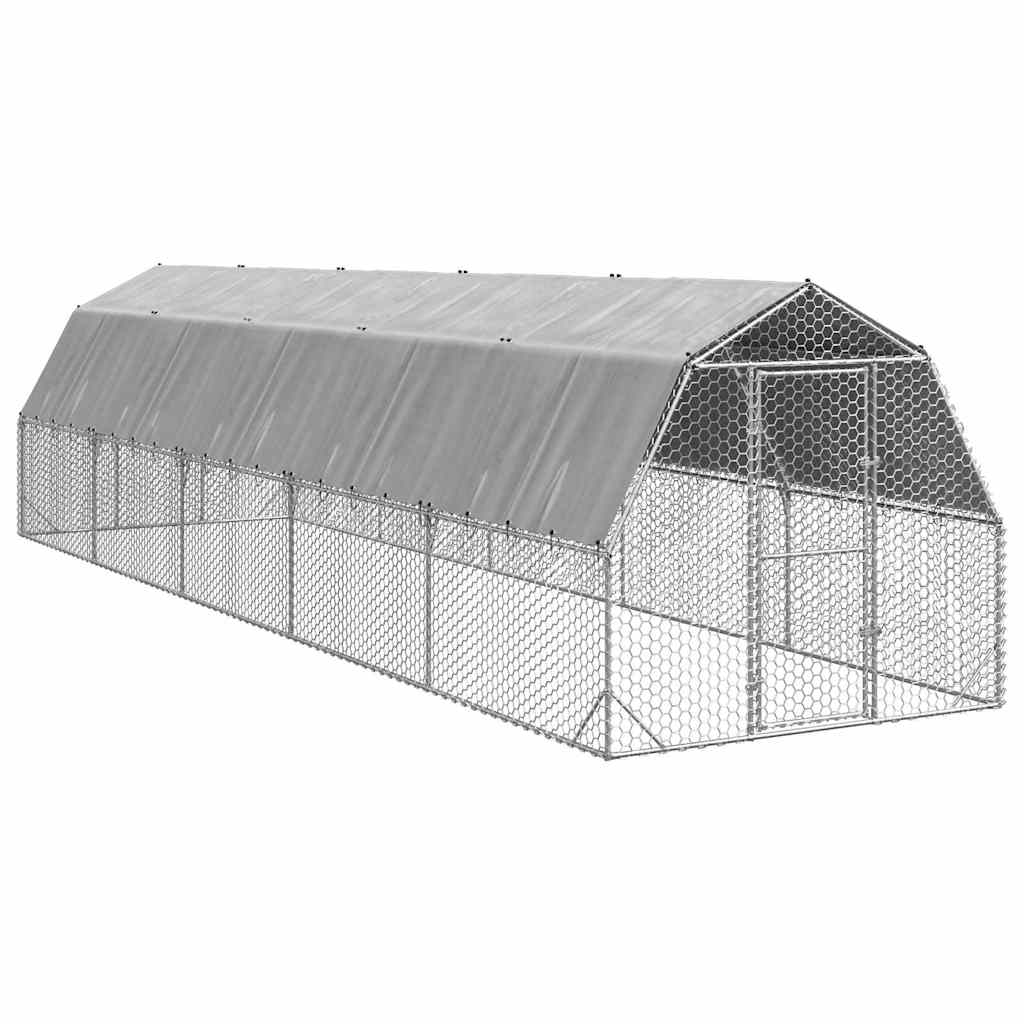 Chicken Run with Roof 2.5x10x2.25 m Galvanised Steel - Direct Imports