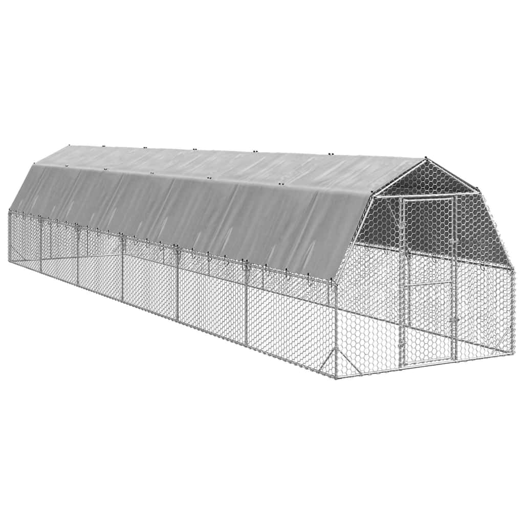 Chicken Run with Roof 2.5x12x2.25 m Galvanised Steel - Direct Imports