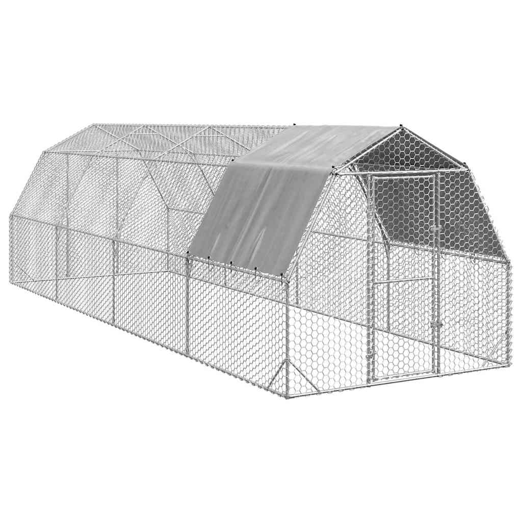 Chicken Run with Roof 2.5x8x2.25 m Galvanised Steel - Unbeatable Bargains