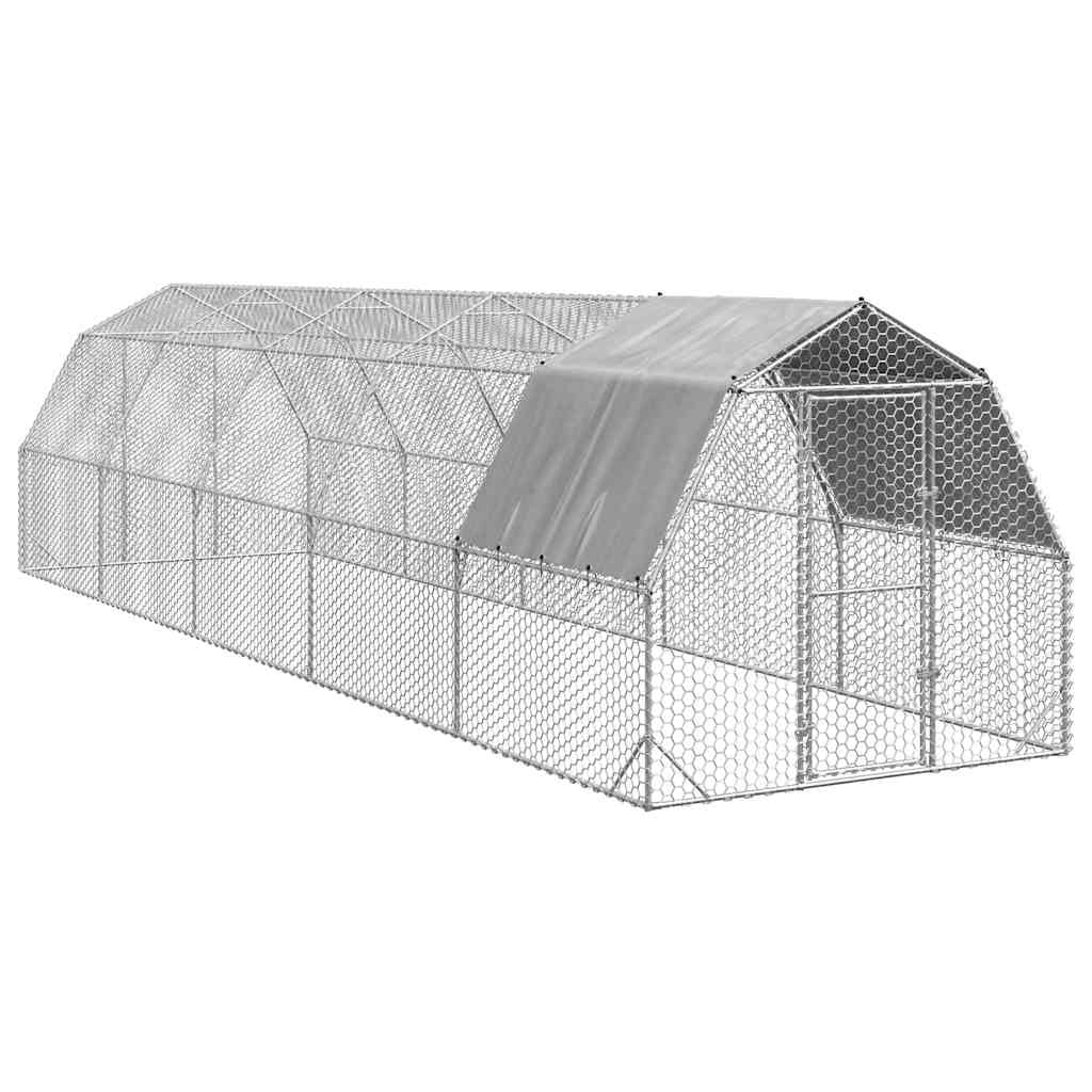 Chicken Run with Roof 2.5x10x2.25 m Galvanised Steel - Casper Homes