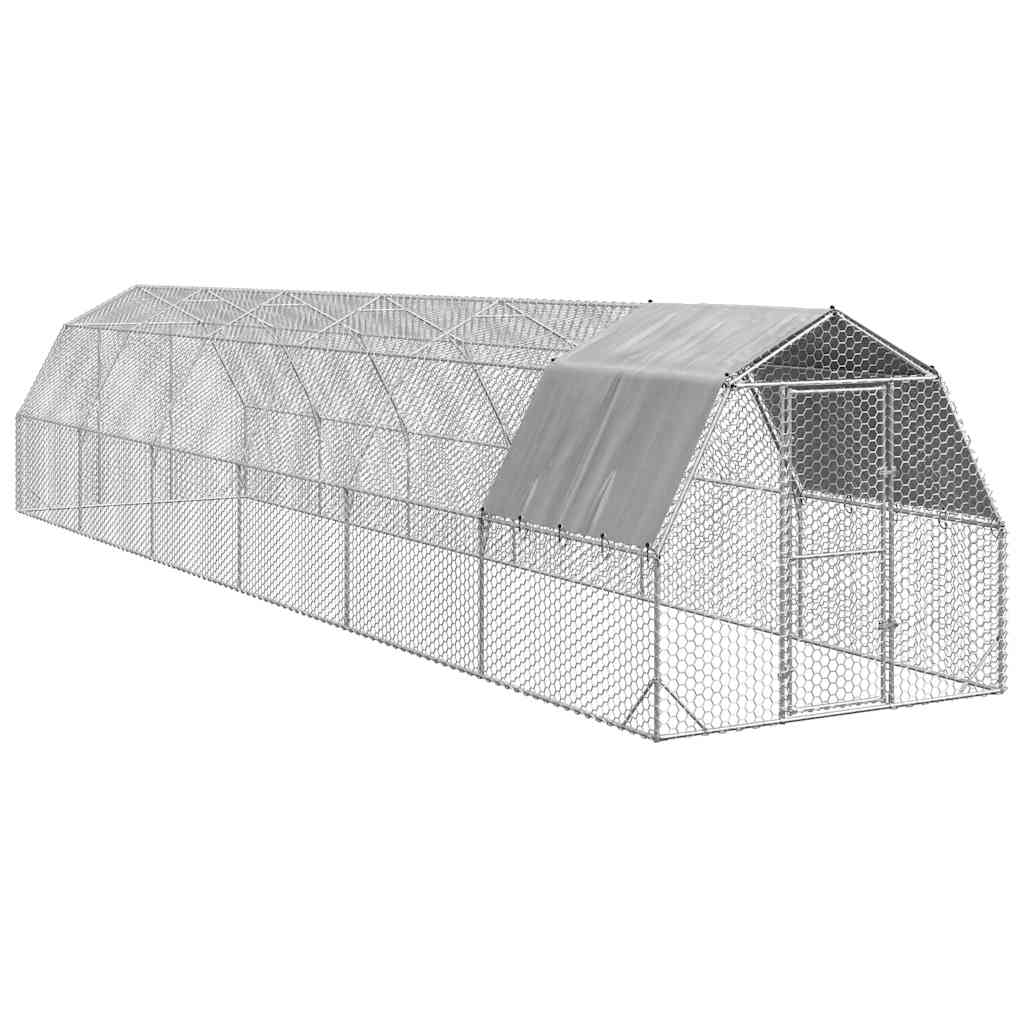 Chicken Run with Roof 2.5x12x2.25 m Galvanised Steel - R and M Furniture