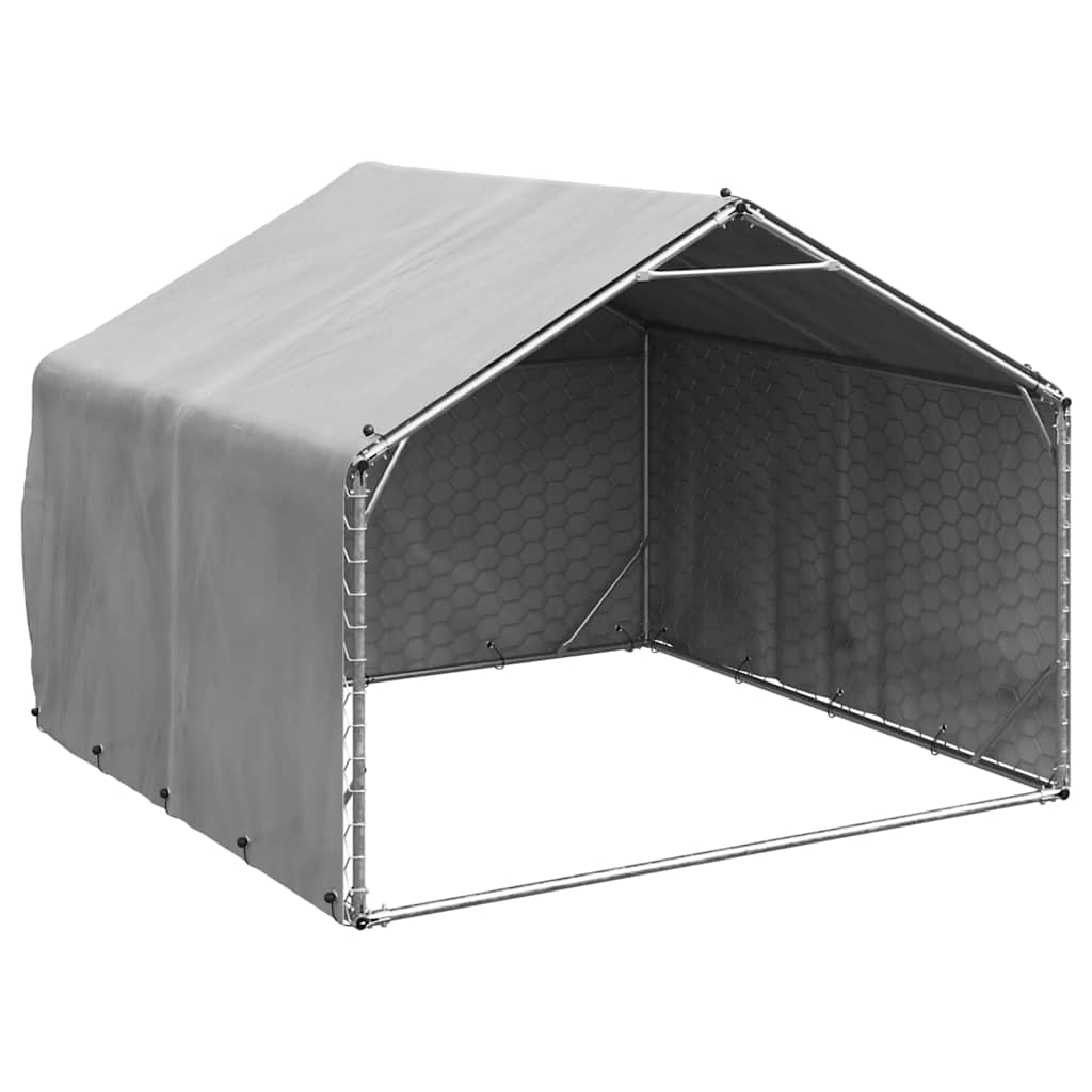 Outdoor Dog Kennel with Cover 2x2x1.5 m Galvanised Steel - The Home Maker