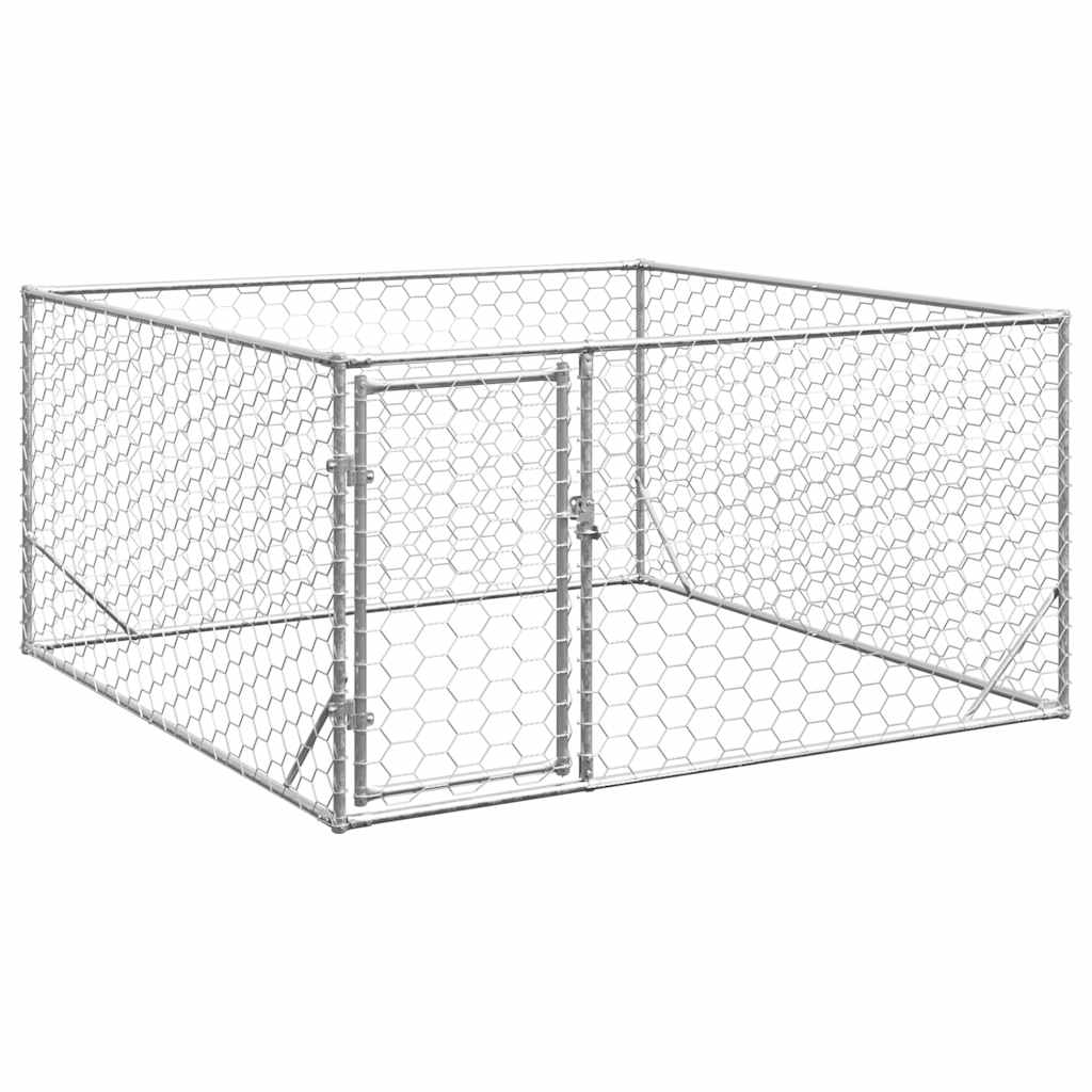 Outdoor Dog Kennel with Door 2x2x1 m Galvanised Steel - Design Hut