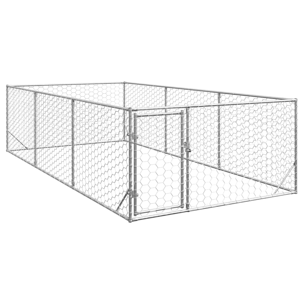 Outdoor Dog Kennel with Door 2x4x1 m Galvanised Steel - Tyrell & Tyrell