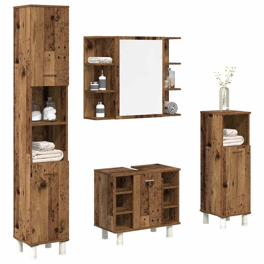 4 Piece Bathroom Furniture Set Old Wood Engineered Wood - Design Hut