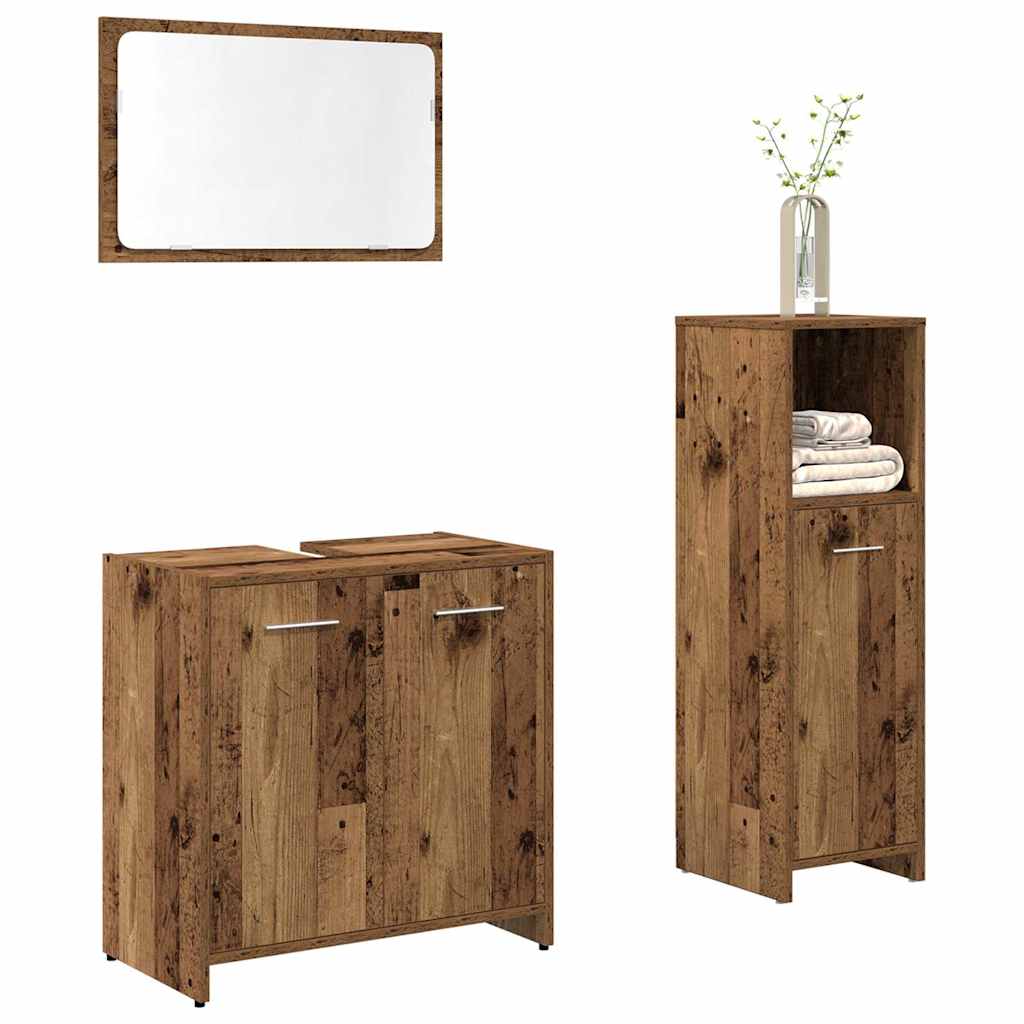 3 Piece Bathroom Furniture Set Old Wood Engineered Wood - Merlin Deals