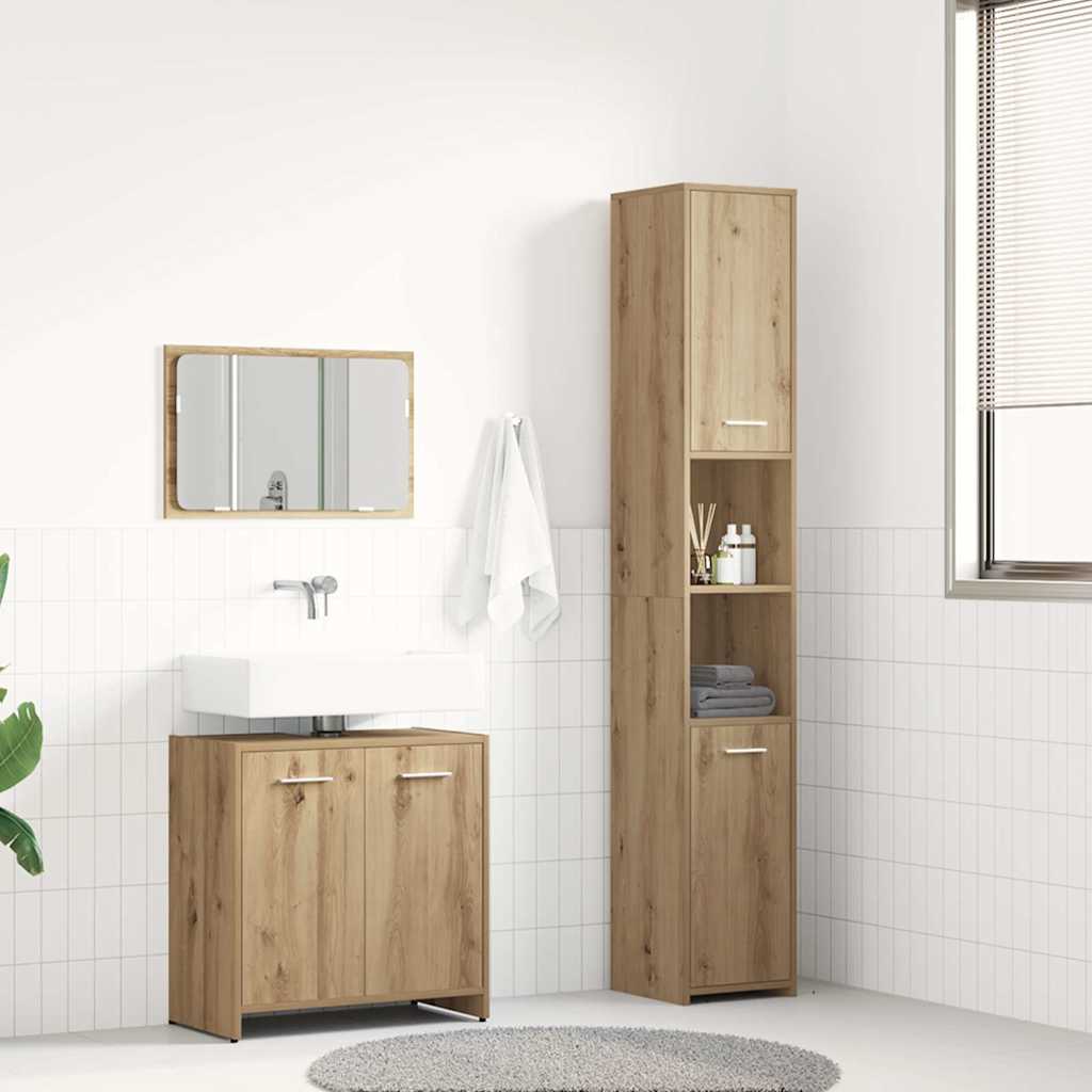 3 Piece Bathroom Furniture Set Artisan Oak Engineered Wood - All Things Good