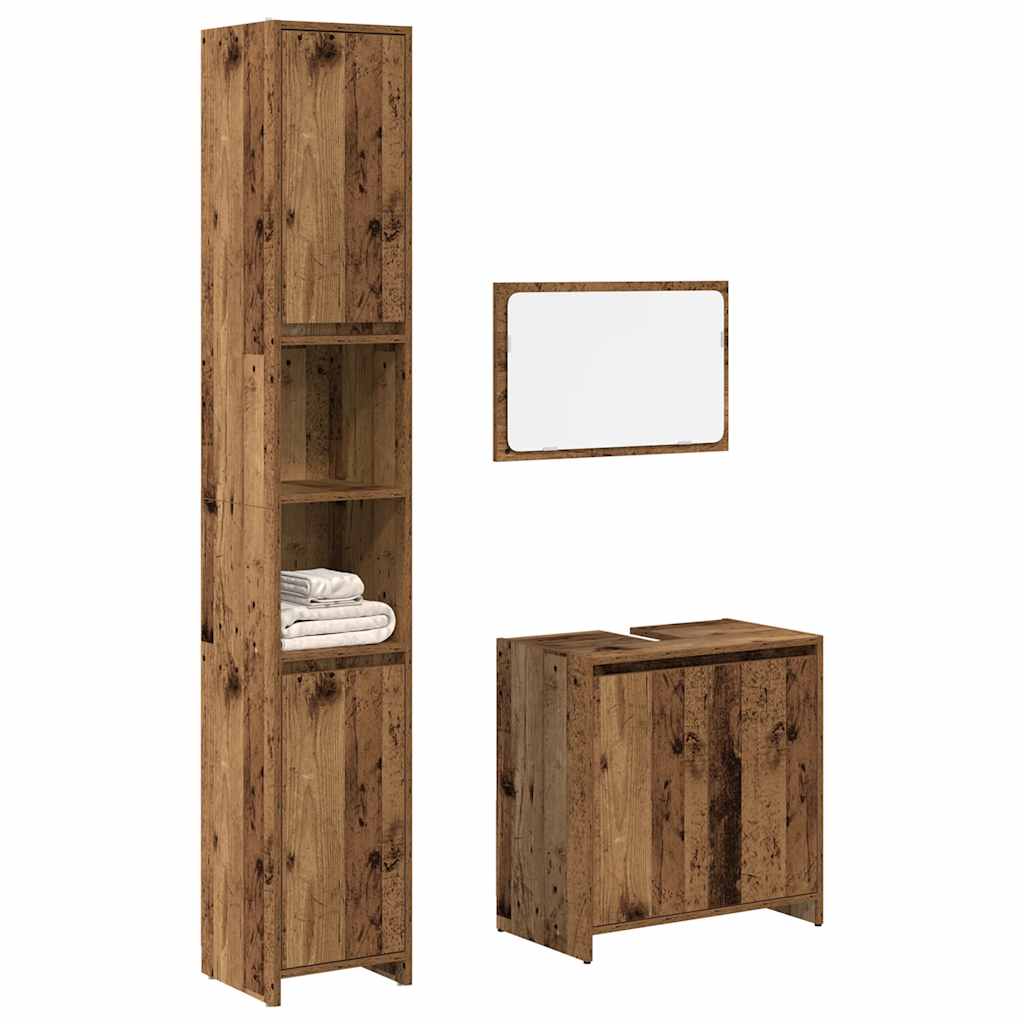 3 Piece Bathroom Furniture Set Old Wood Engineered Wood - Merkel Designers