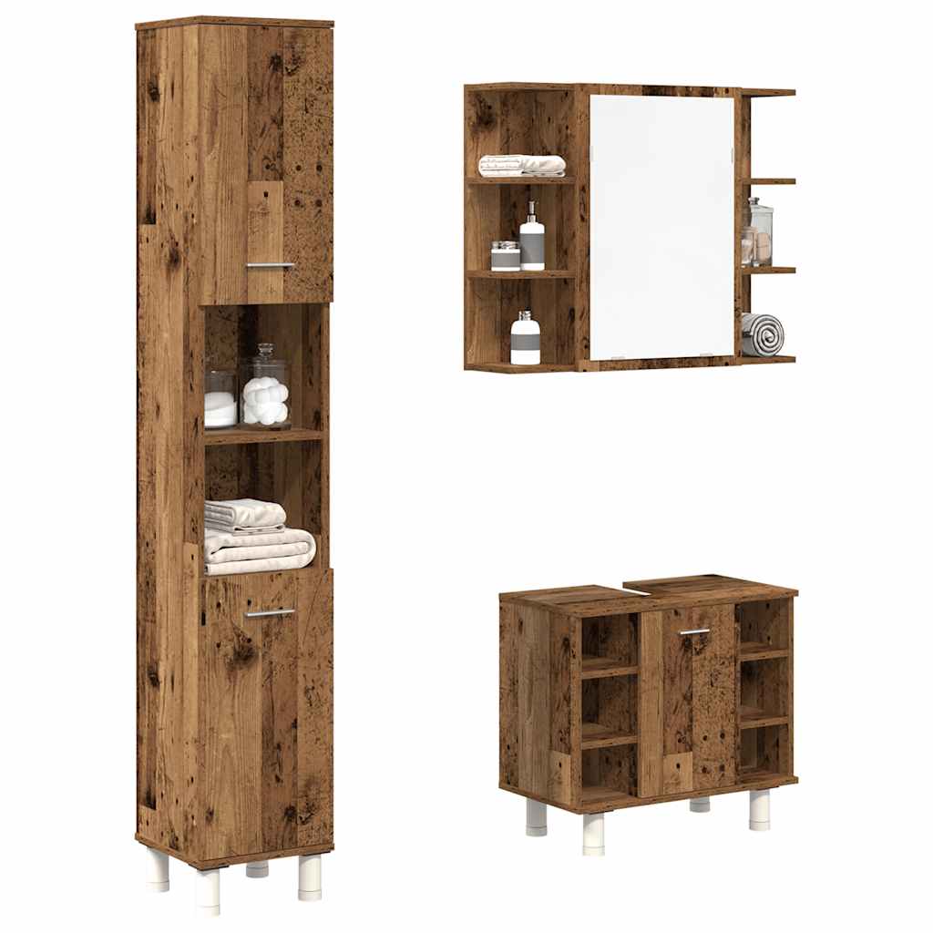 3 Piece Bathroom Furniture Set Old Wood Engineered Wood - The Home Maker