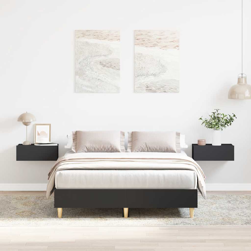 Bedframe Black 140x190cm Engineered Wood - Discount Dealers