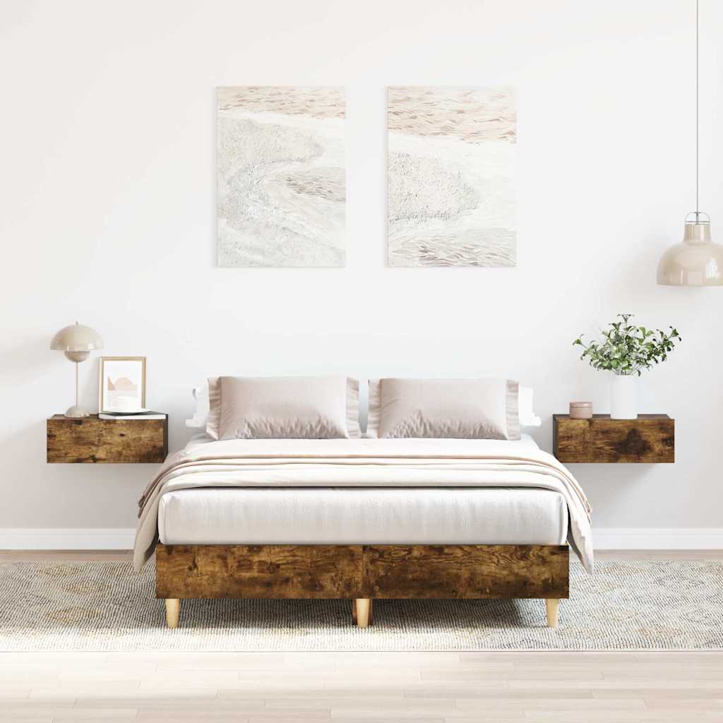 Bedframe Smoked Oak 135x190cm Double Engineered Wood - Decor Base