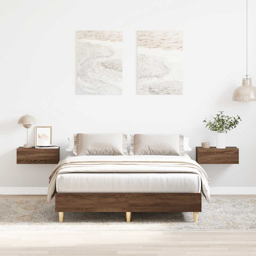 Bedframe Brown Oak 135x190cm Double Engineered Wood - Merkel Designers