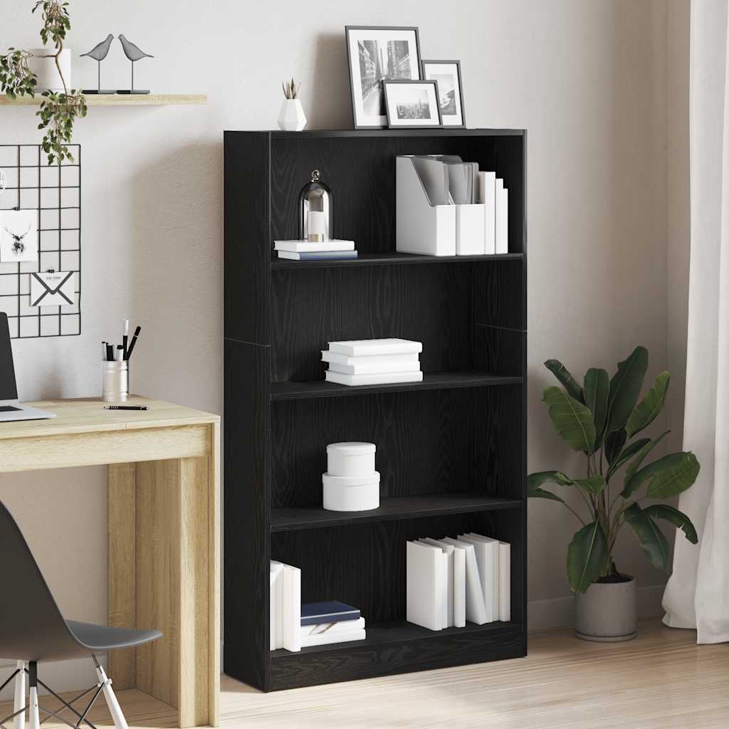 4-Tier Bookcase Black Oak 80x24x143 cm Engineered Wood - Charlotte Dunes
