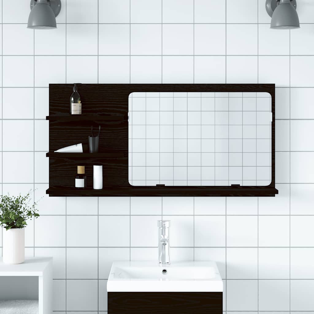 Bathroom Mirror Cabinet Black Oak 90x11x45 cm Engineered Wood - Decor Base