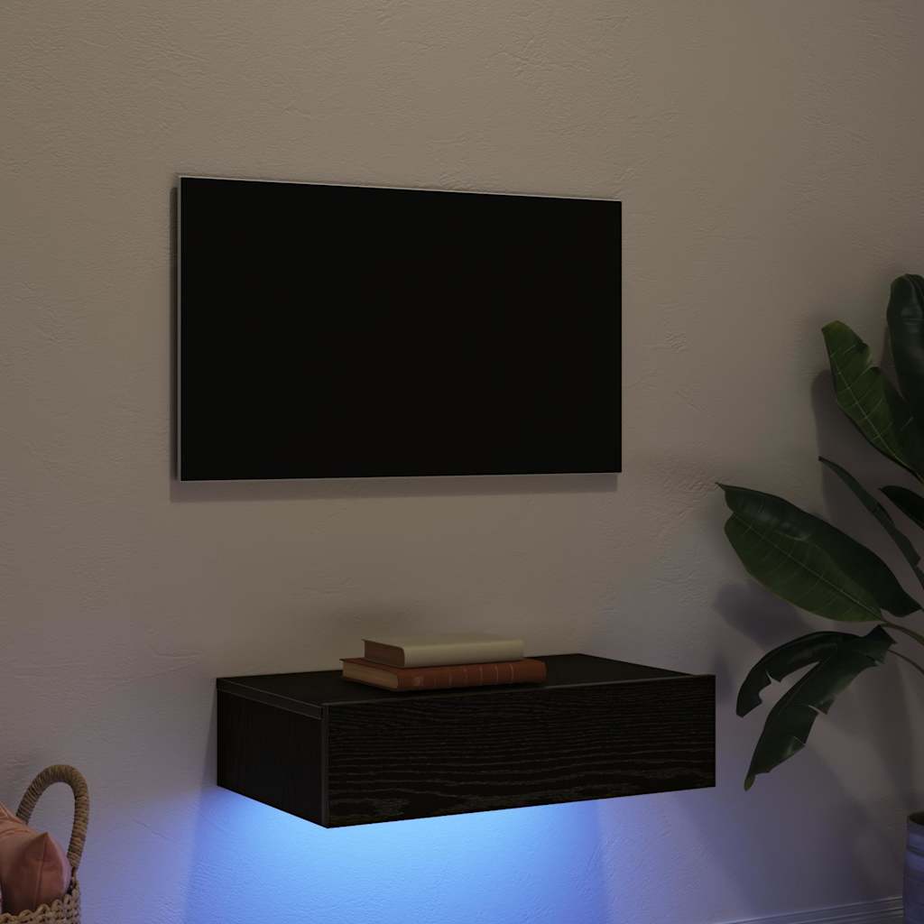 TV Cabinet with LED Lights Black Oak 60x35x15.5 cm - Decor Base