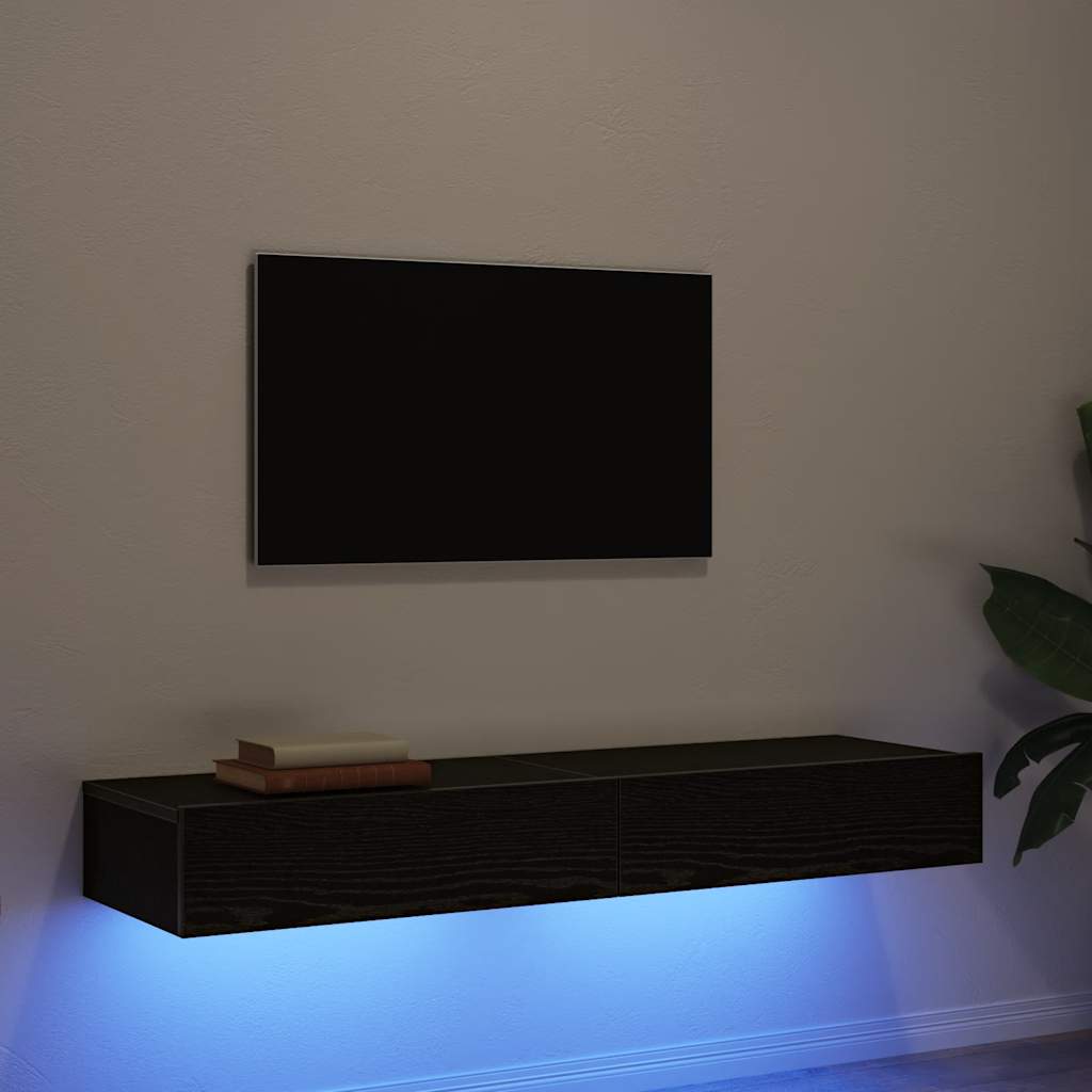 TV Cabinets with LED Lights 2 Pieces Black Oak 60x35x15.5 cm - Decor Base