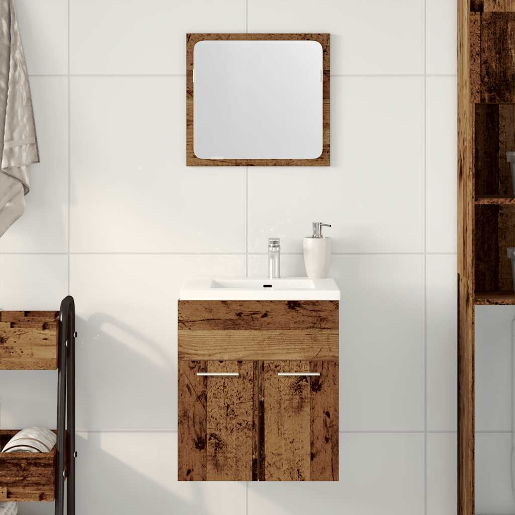 2 Piece Bathroom Furniture Set Old Wood Engineered Wood - Decor Base