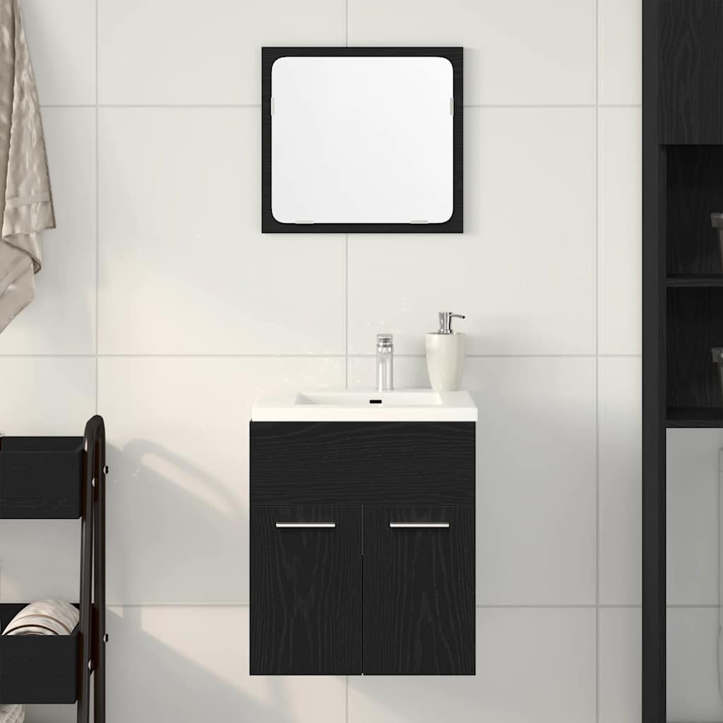 2 Piece Bathroom Furniture Set Black Oak Engineered Wood - Decor Base