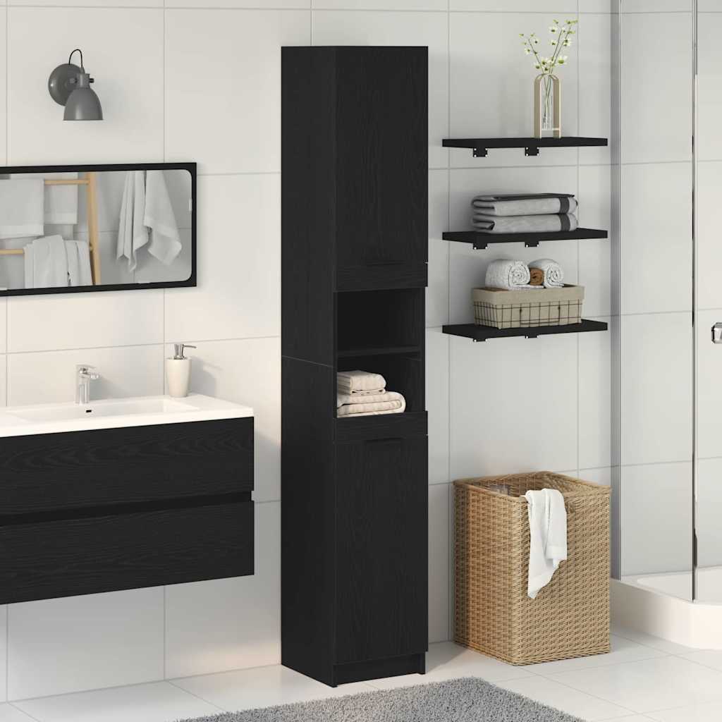 Black Oak Bathroom Cabinet - 32x34x188.5 cm, Made from Engineered Wood - Decor Base