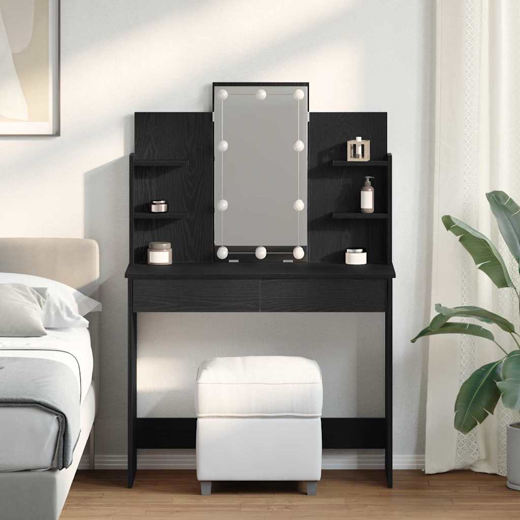 Dressing Table with LED Lights Black Oak 96x40x142 cm - Millennium Furniture
