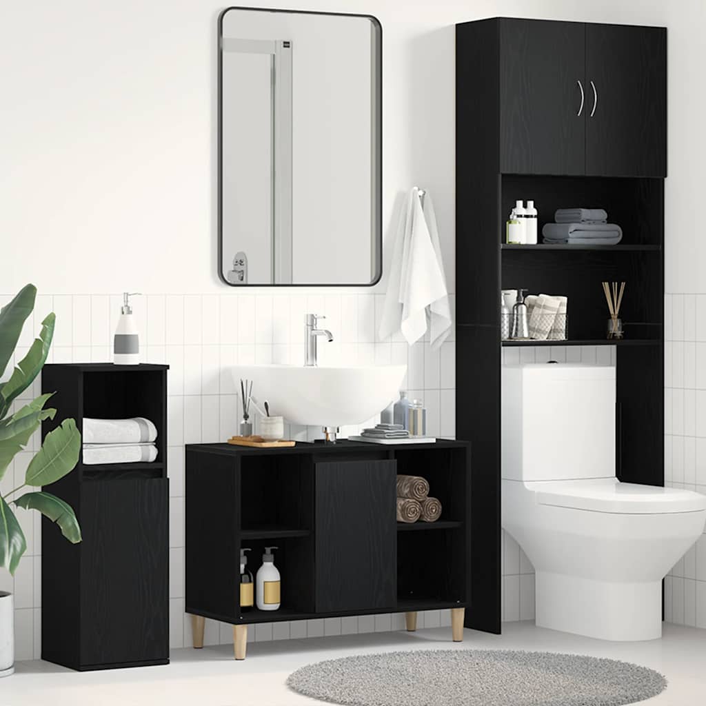 Sink Cabinet Black Oak 80x33x60 cm Engineered Wood - Direct Imports