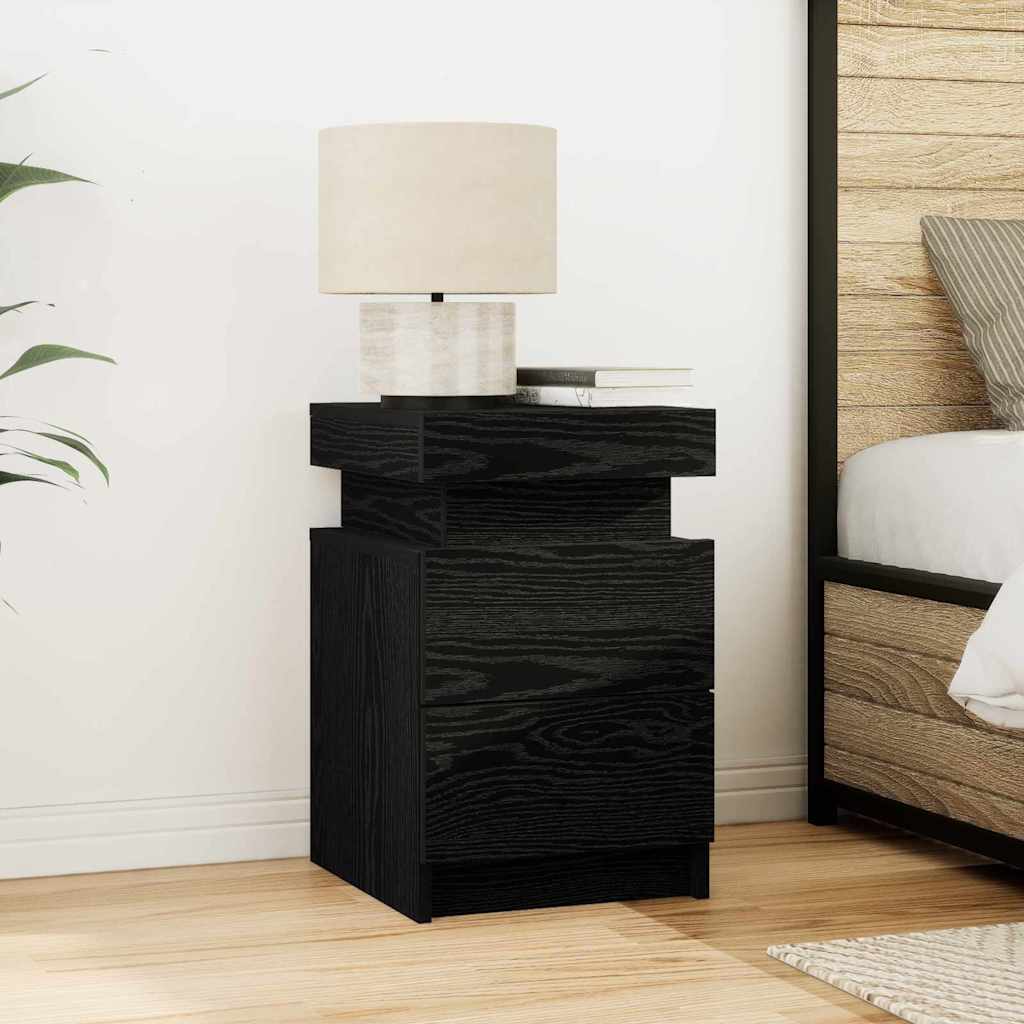 Bedside Cabinet with LED Lights Black Oak 35x39x55 cm - Design Hut