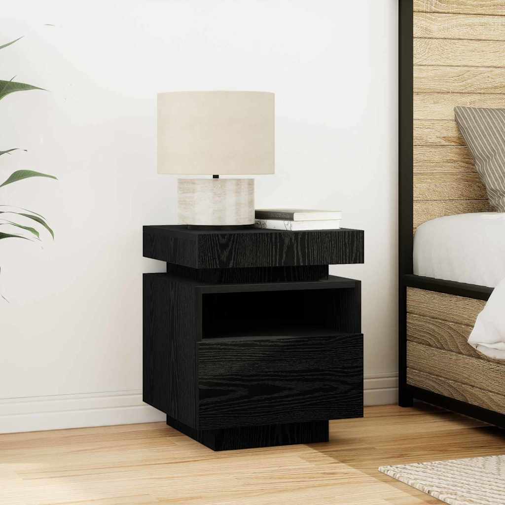 Bedside Cabinet with LED Lights Black Oak 40x39x48,5 cm - Unbeatable Bargains