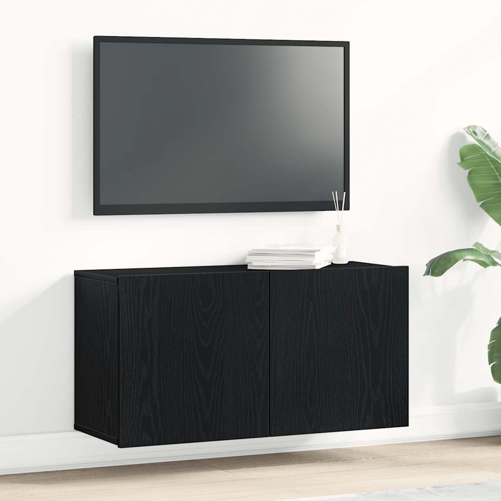 TV Cabinet Black Oak 80x30x41 cm Engineered Wood - Merkel Designers