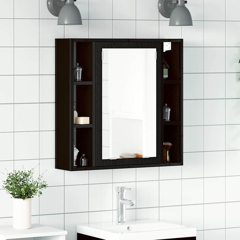 Bathroom Mirror Cabinet Black Oak 60x16x60 cm Engineered Wood - Discount Dealers