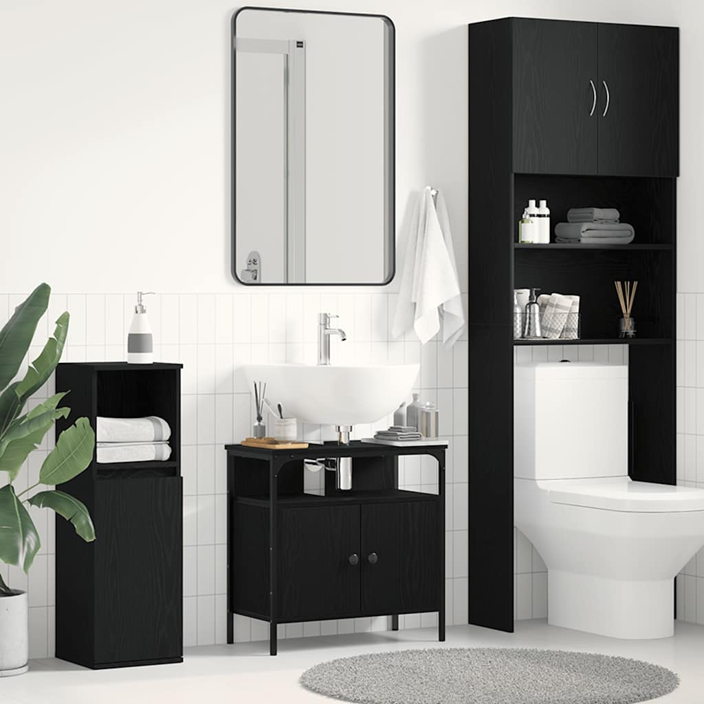 Bathroom Sink Cabinet Black Oak 60x30x60 cm Engineered Wood - Decor Base