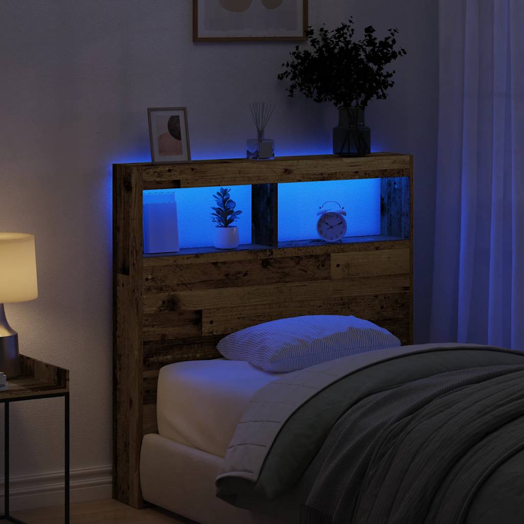 Headboard Cabinet with LED Old Wood 100x17x102 cm - Style and Chic