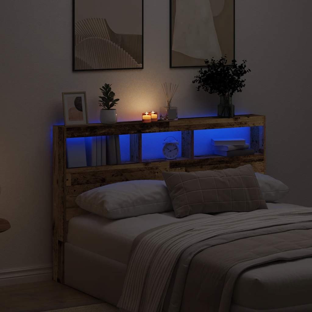 Headboard Cabinet with LED Old Wood 160x17x102 cm - The Home Maker