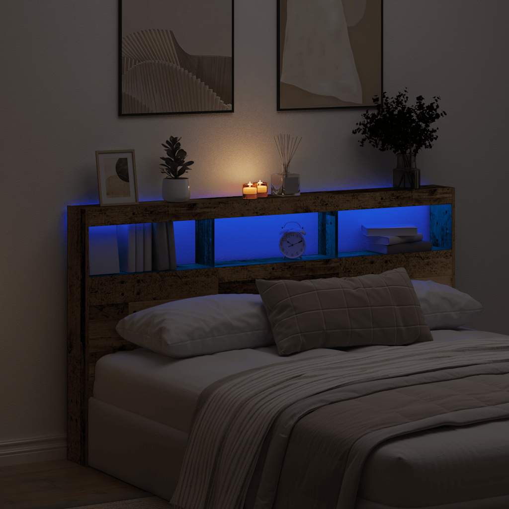 Headboard Cabinet with LED Old Wood 180x17x102 cm - The Home Maker