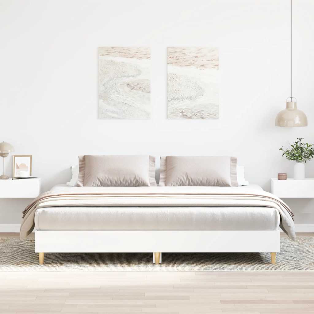 Bedframe White 200x200cm Engineered Wood - Brittle & Co