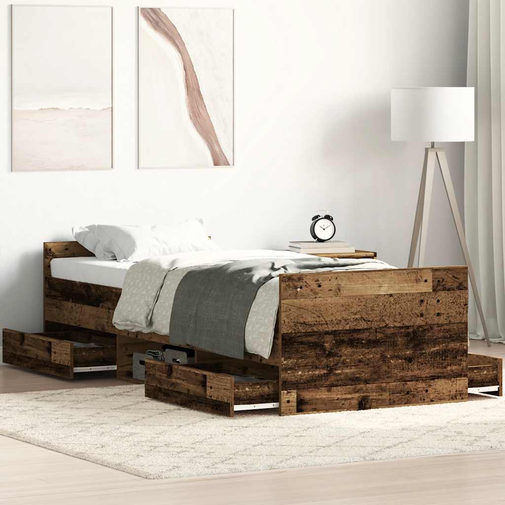 Bedframe Old Wood 90x190cm Single Engineered Wood - Design Hut
