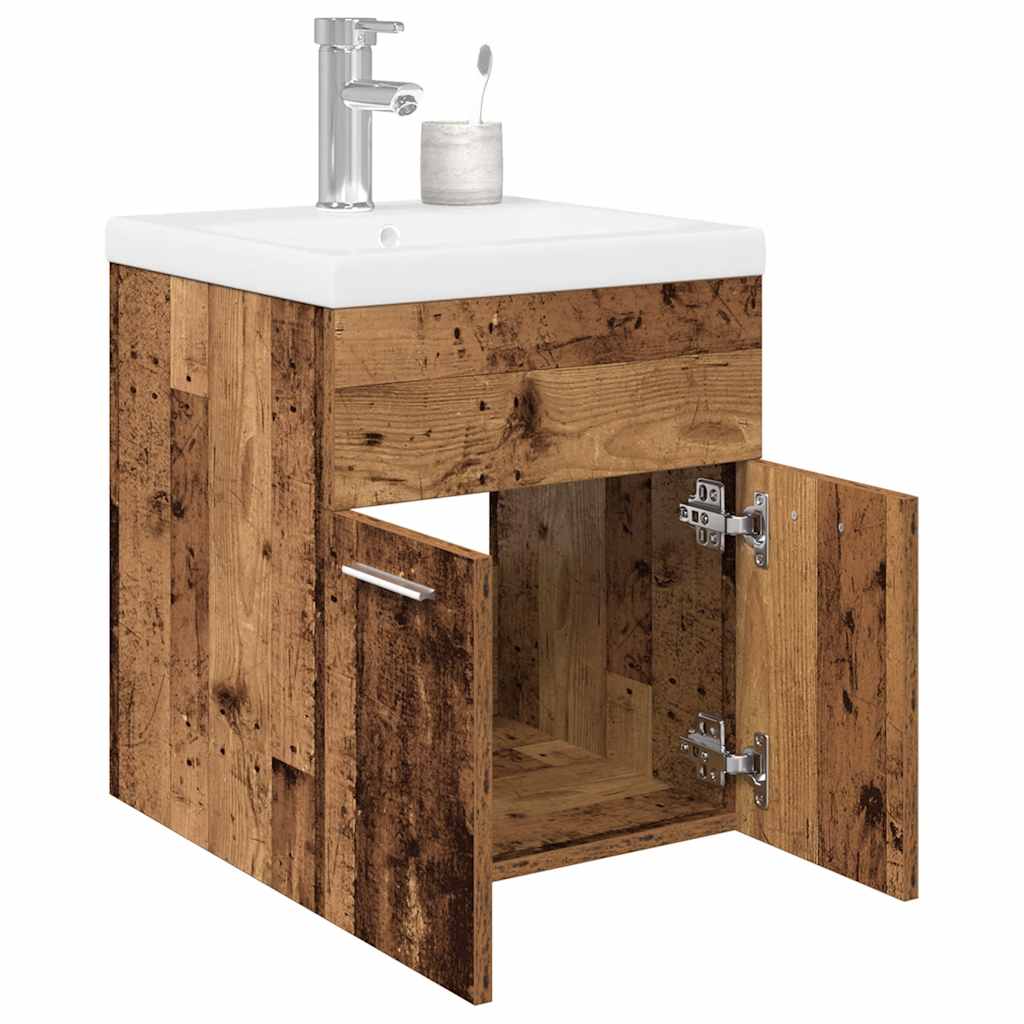 Sink Cabinet with Built-in Basin and Faucet Old Wood - Merkel Designers