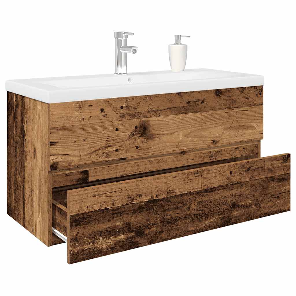 Sink Cabinet with Built-in Basin and Faucet Old Wood - Merkel Designers